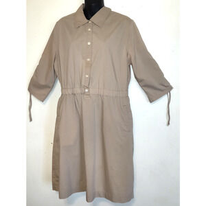Converse Khaki Shirt Dress Sz XL One Star 3/4 Sleeves Ruched Button Down Casual